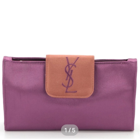 Magenta Yves Saint Laurent Satin Clutch Vintage - Picture 1 of 4
